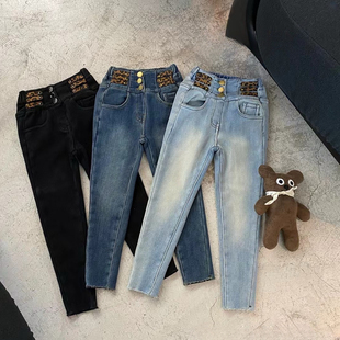 女童秋冬修身铅笔裤2025新款冬季中大童洋气百搭牛仔裤儿童小脚裤