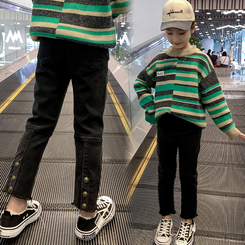 女童洋气烟管裤牛仔裤