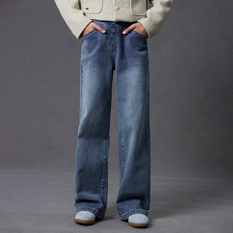 女童直筒加绒牛仔裤休闲复古