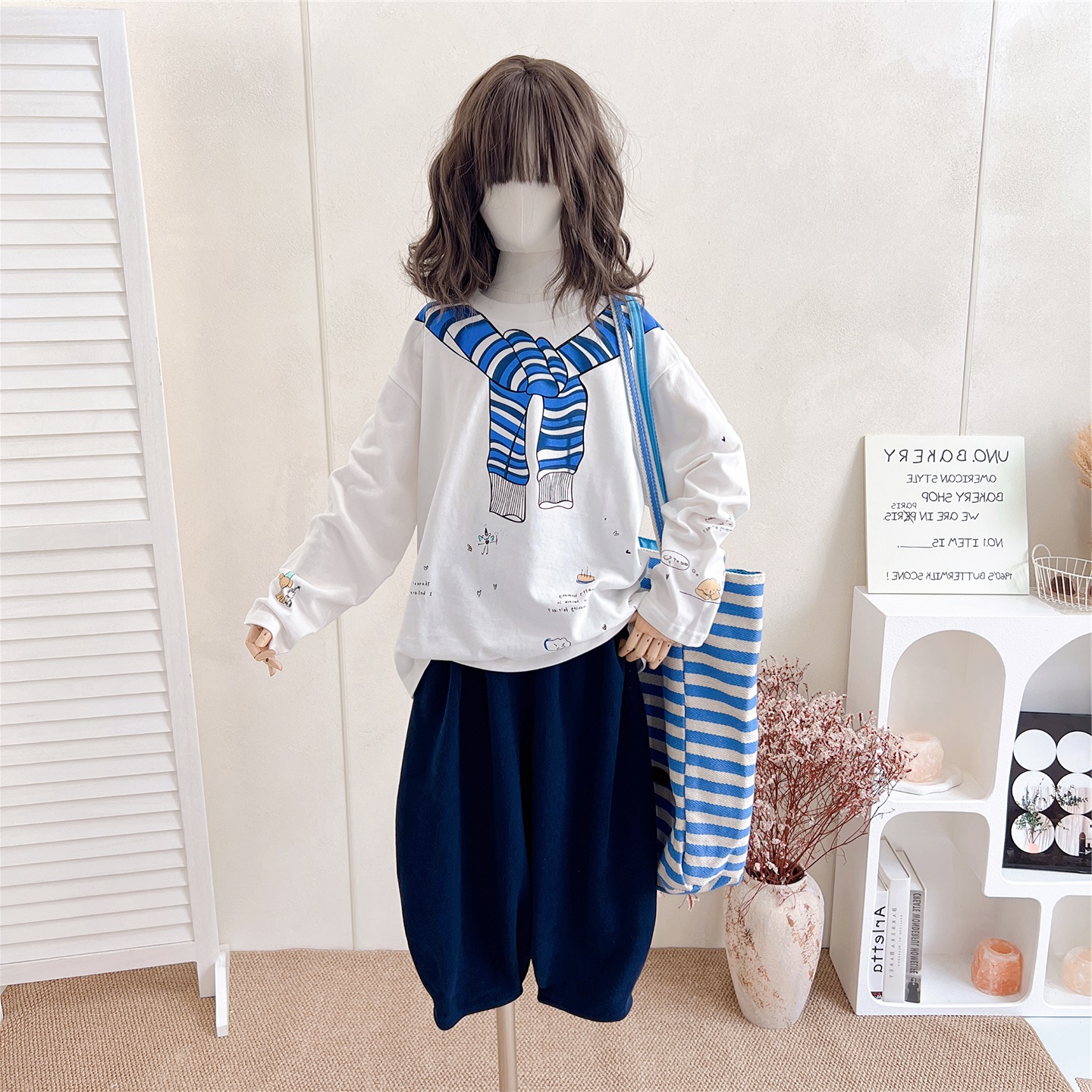 女童长T恤上衣内搭卡通印花长袖休闲披肩儿童装秋宽松百搭学生潮