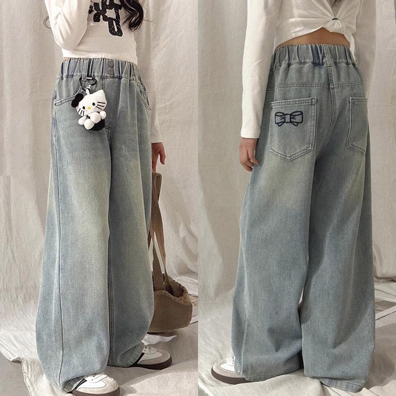 女童蝴蝶刺绣牛仔裤2025春秋新款儿童休闲宽松直筒裤中大童百搭潮