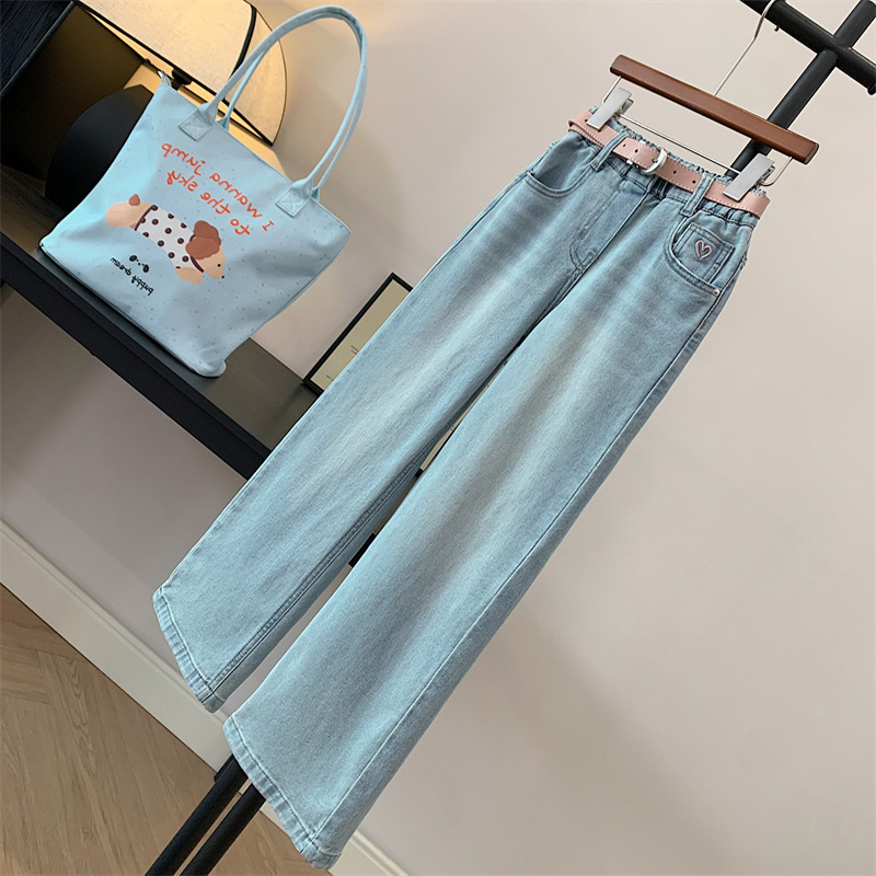百搭韩版刺绣水洗牛仔裤阔腿裤