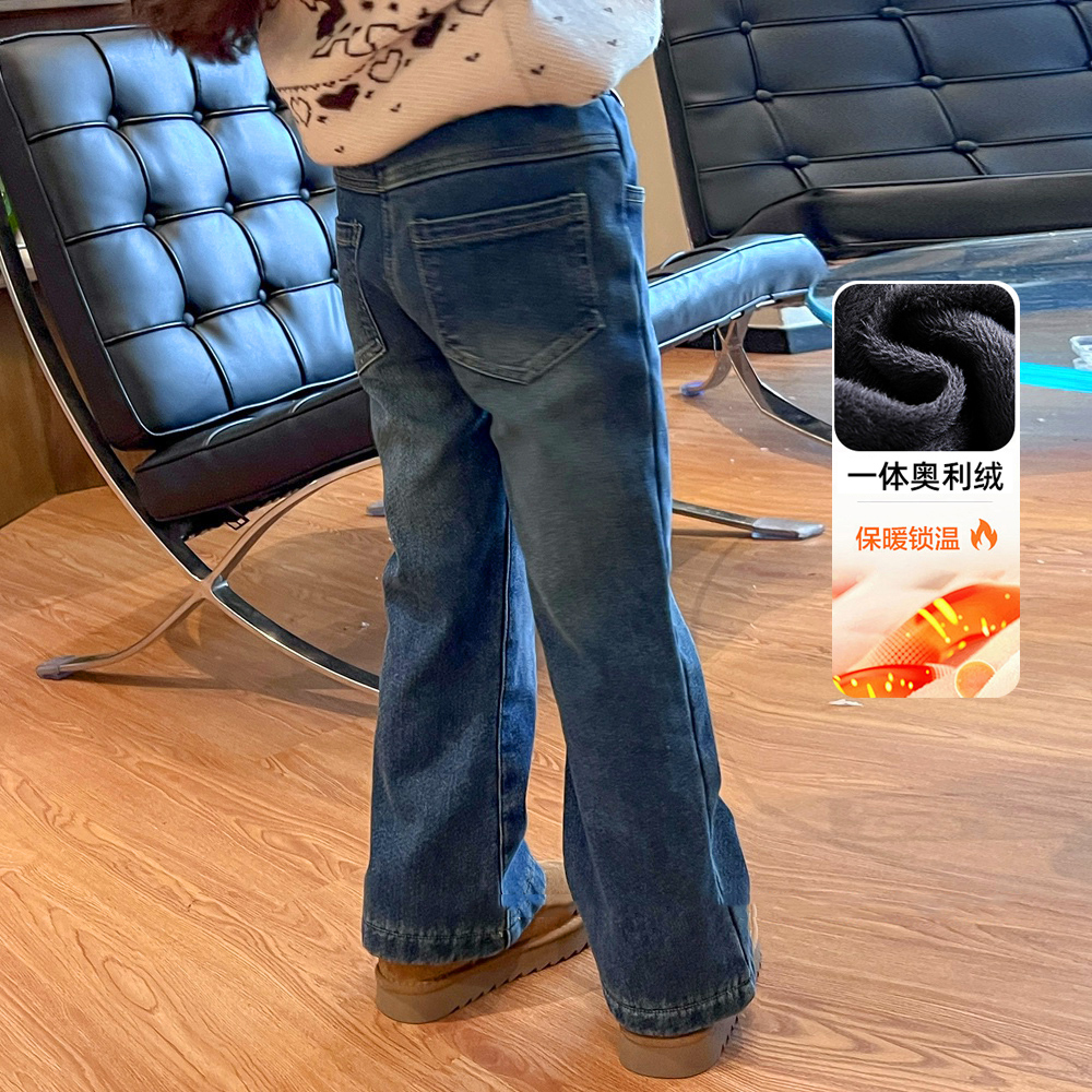 女童直筒加厚加绒牛仔裤中大童装