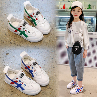 女童真皮板鞋2025年春夏新款鞋子男童网面运动鞋儿童一脚蹬阿甘鞋