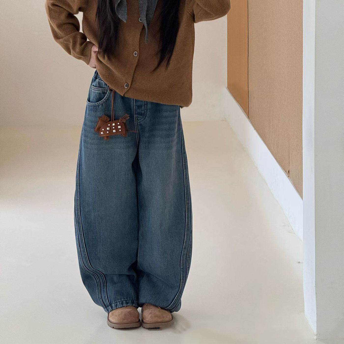 女童加绒直筒裤牛仔裤加厚中大童