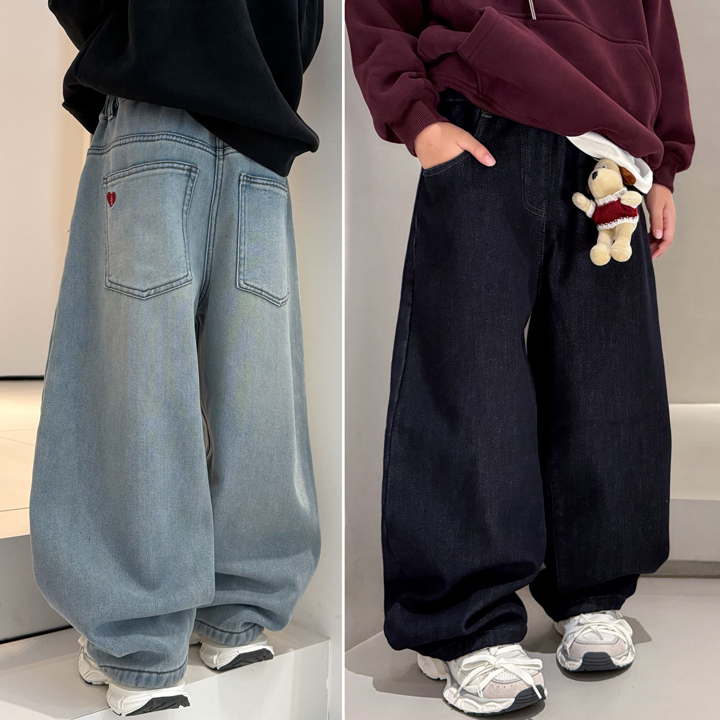 儿童卡通挂件一体绒牛仔裤童装25冬季新款男女童小爱心刺绣弯刀裤,童装/婴儿装/亲子装,儿童牛仔裤,淘宝优惠券,粉丝福利购,淘宝优惠卷