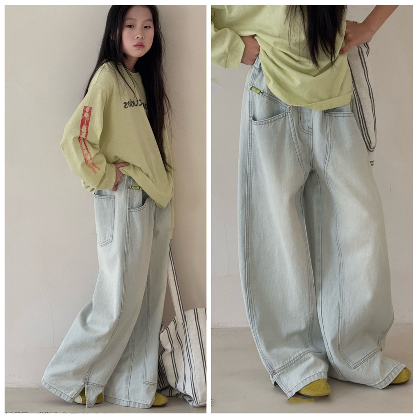 童装女大童春秋季拼接开叉牛仔裤中大童浅色水洗直筒裤小个子长裤,童装/婴儿装/亲子装,儿童牛仔裤,淘宝优惠券,粉丝福利购,淘宝优惠卷