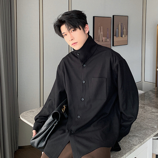 长袖 一轩轩轩hlds 男款 秋冬黑衬衫 潮牌痞帅炸街衬衣男 加缪情书