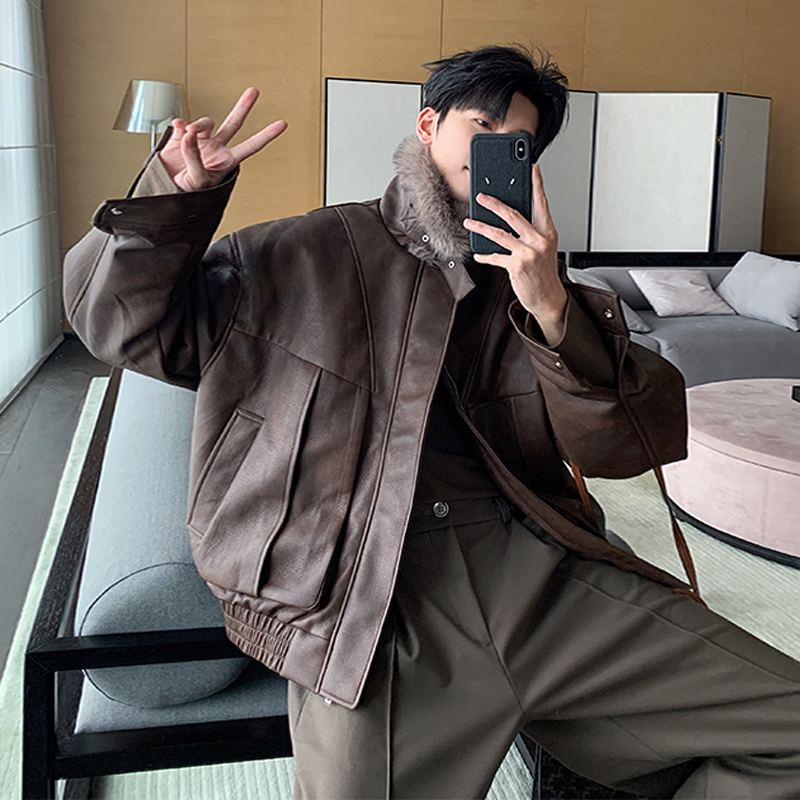 一体Hualun青春开衫皮衣