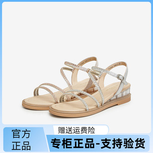 Tata他她坡跟凉鞋 女时尚 2024夏季 新7UA03BL4 女外穿一字带沙滩凉鞋