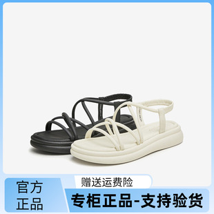 百思图2024夏季 复古舒适条带罗马凉鞋 厚底女凉鞋 UCX07BL4 商场新款