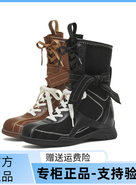 天美意2025秋新款小众德训拳击靴复古中筒短靴女高帮靴KC004CS5