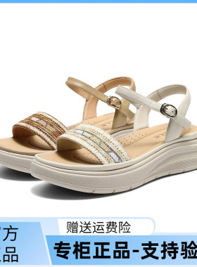 国内专柜正品2026夏款百丽沙滩凉鞋编织厚底一字带女鞋F5H2 F5H2D