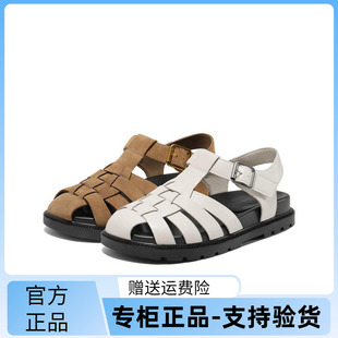 新款 百丽女鞋 子厚底编织风罗马凉鞋 2025夏季 B2528BL5 透气猪笼鞋