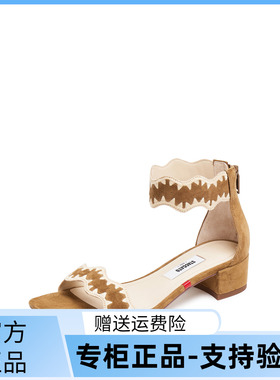 思加图2025夏季新款假日田园复古一字带凉鞋粗跟方头女鞋9SP01BY5