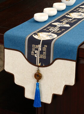 新中式桌旗防水防滑禅意茶席茶旗茶桌垫布电视柜长条茶几盖布桌布