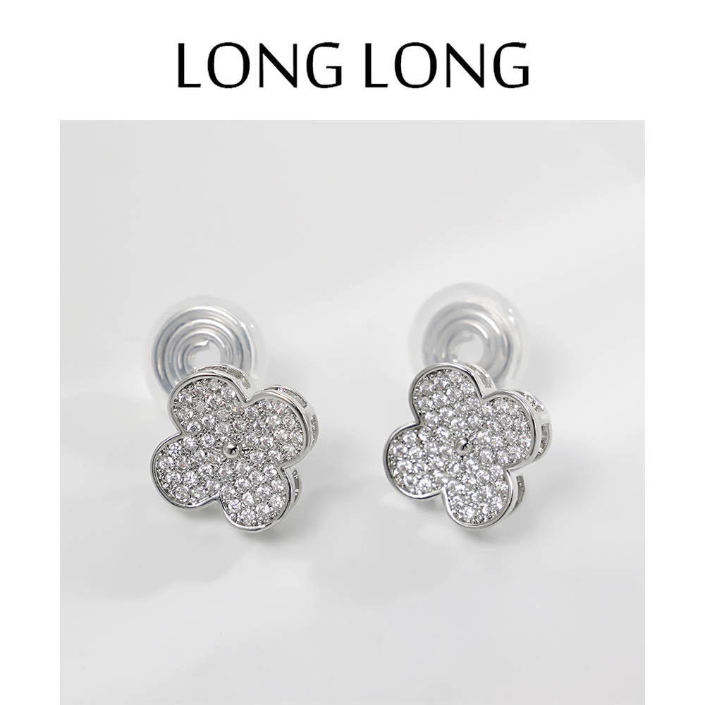 2025年新款满钻四叶草花朵耳环女无耳洞蚊香盘耳夹简约通勤耳饰潮