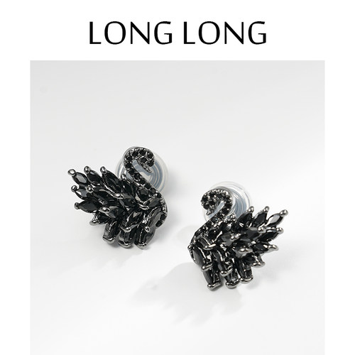 LONGLONG镶嵌黑色天鹅耳夹