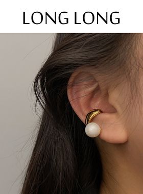 显白显气质高级感珍珠耳骨夹耳环女白领法式耳夹无耳洞耳饰冷淡风