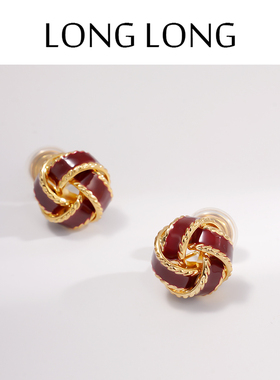 2024年新款酒红色耳夹女无耳洞高级感秋冬法式耳环短款蚊香盘耳饰