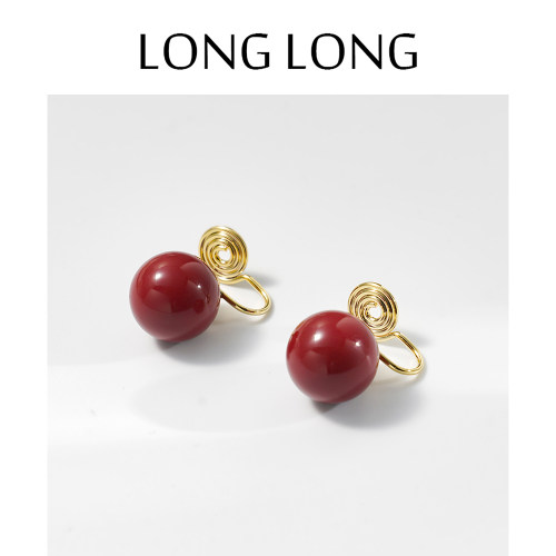 LONGLONG温柔复古红色珍珠耳环