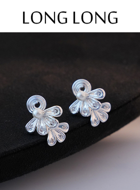 2025新款双层花瓣珍珠耳环女轻奢冷淡风高级感无耳洞蚊香盘耳夹