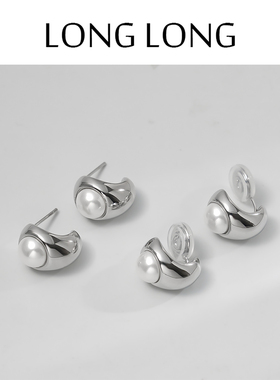 2024年新款椭圆珍珠耳钉轻奢小众高级感耳环女无耳洞蚊香盘耳夹
