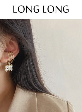 高级感珍珠耳环女无痛耳挂式耳夹无耳洞耳坠网红气质超仙港风耳饰