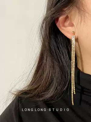 Advanced sensory tassel earrings women's net red temperament long version of Super Fairy earrings mosquito incense plate ear clip no ear hole ear decoration French