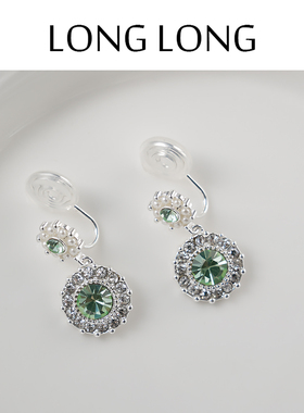 高级感轻奢锆石花朵耳坠耳环女无耳洞蚊香盘耳夹气质时尚名媛耳饰