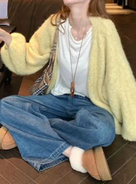 韩系软糯松弛感开衫毛衣女秋冬