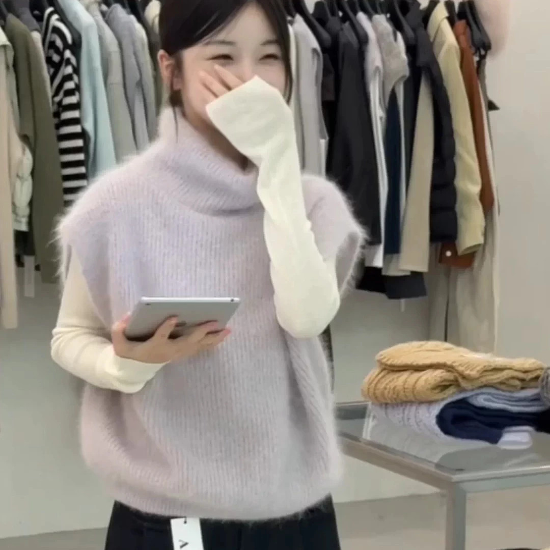 紫色高领软糯针织马甲女早秋新款