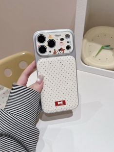 适用于苹果简约波点2026卡通狗狗苹果17手机壳iphone16promax新款15日韩风17pro电镀皮质14新款16女15pm全包