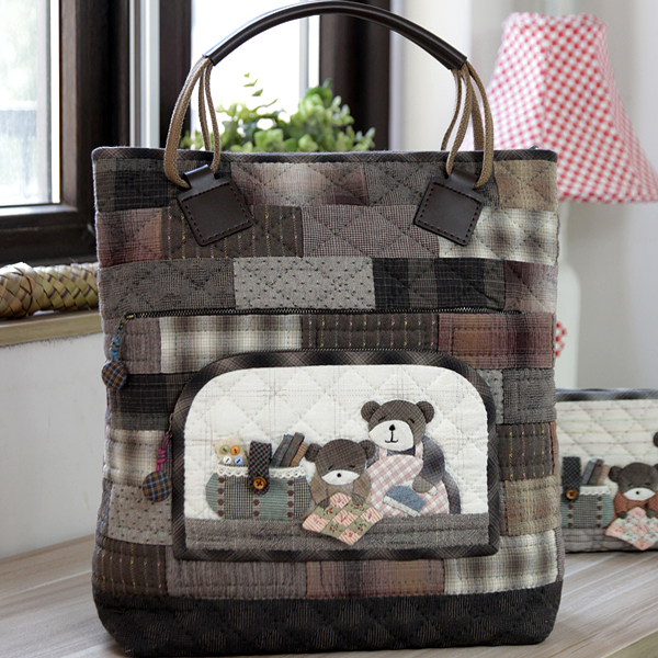手工DIY材料包/玫瑰拼布材料包/小熊拼布手拎包 手提包【不是成品