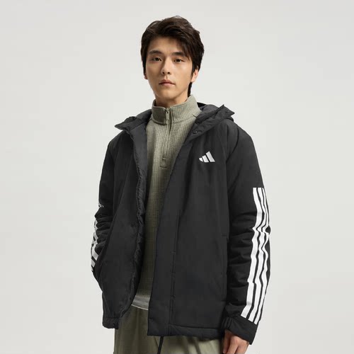 Adidas阿迪达斯男子连帽防风保暖棉服外套百搭运动休闲夹克JY8303