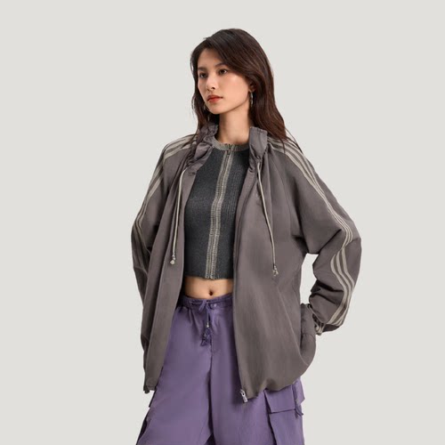 Adidas三叶草26年春新款男女款花苞领梭织宽松运动外套长袖KR2626