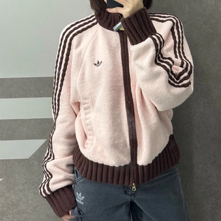阿迪达斯三叶草女欧阳娜娜同款复古三条纹立领外套 KV8866 KV8867