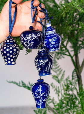 景德镇青花吊坠陶瓷小将军罐圣诞树装饰陶瓷装饰挂件花瓶小物件