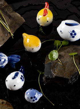 陶瓷小摆件【鱼游世界】翘嘴巴大海豚 水中可漂浮陶瓷鱼缸摆件