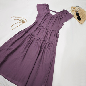 专柜正品折扣●法式气质荷叶边方领连衣裙26夏新款高腰显瘦中长裙