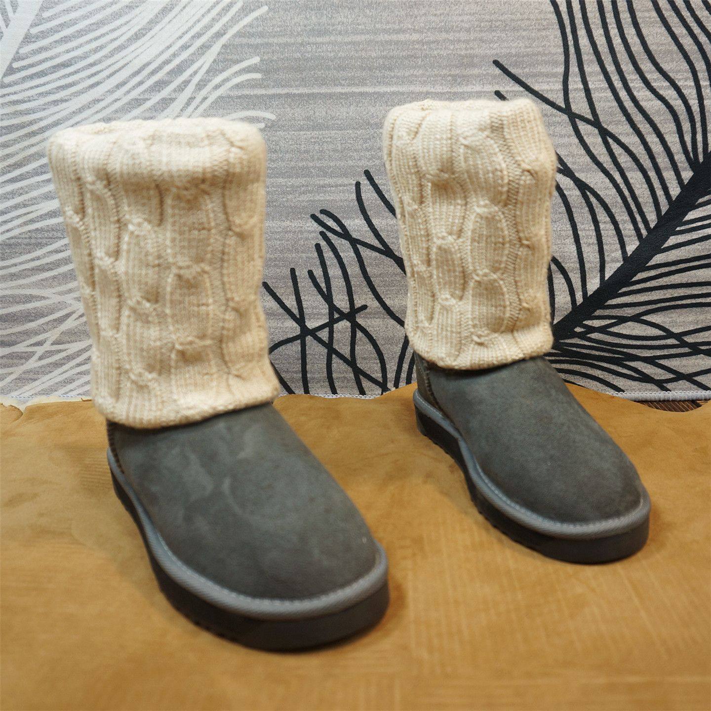 97-3真皮羊皮毛一体雪地靴冬季新款毛线筒拼接保暖棉靴