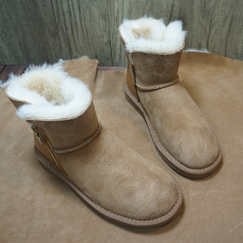 28-8A冬季真皮羊皮毛一体雪地靴 新款短筒靴 侧拉链棉靴