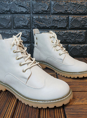 男士新款冬季真皮羊毛一体马丁靴圆头系带短筒靴休闲情侣靴29-11A