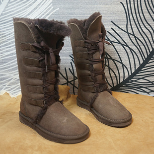 真皮羊皮毛一体雪地靴 新款 交叉绑带高筒靴 3冬季