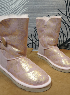 61-1瑕疵处理（看说明）真皮羊皮毛一体 一粒扣棉靴 中筒靴