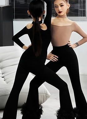 拉丁舞服女童2025新款少儿专业训练功服表演服儿童高腰喇叭裤套装