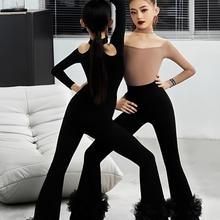 拉丁舞服女童2025新款少儿专业训练功服表演服儿童高腰喇叭裤套装