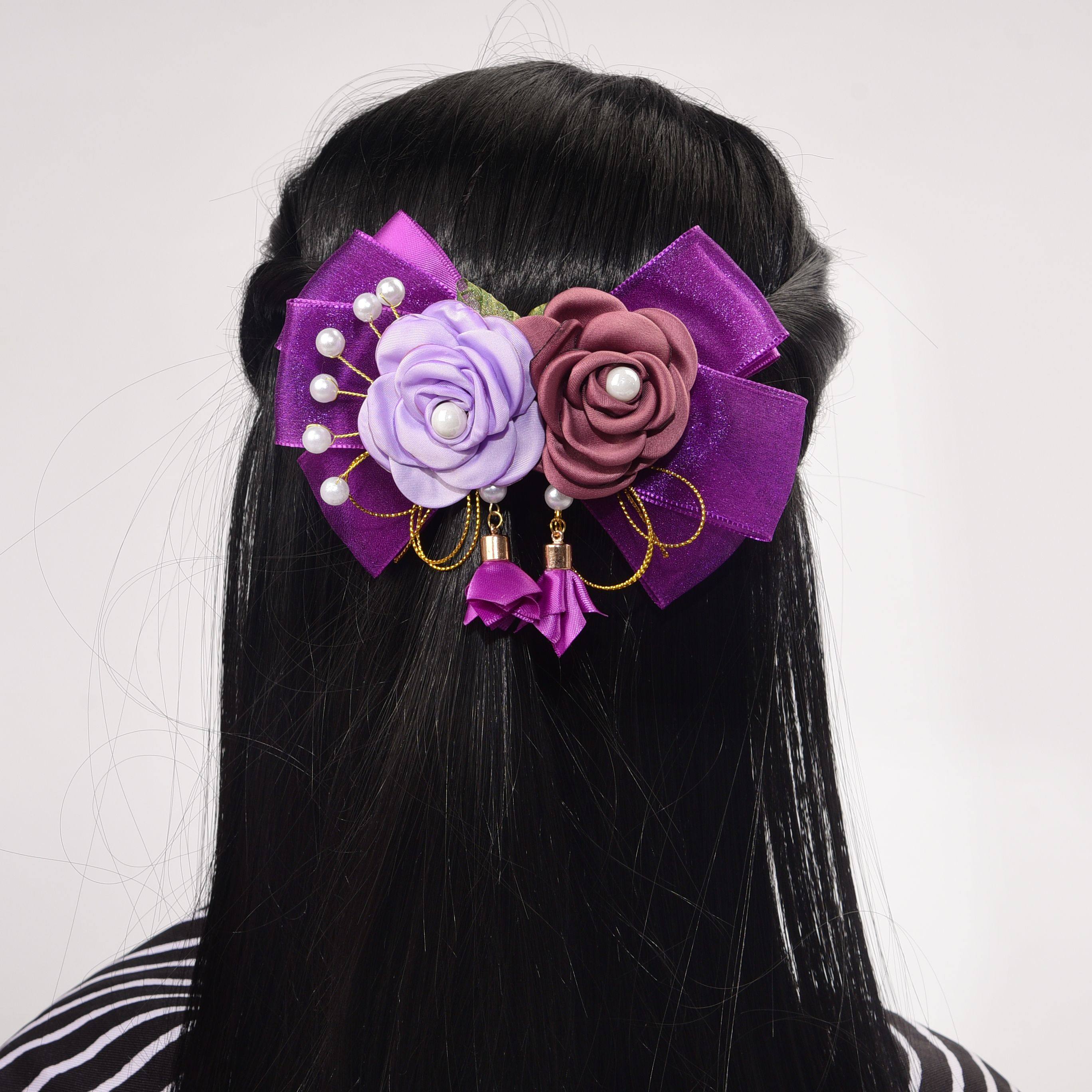 新款日韩风配饰茶花发网盘发蝴蝶结网兜头花头绳扎头发抓夹爆款