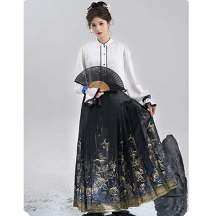 揽风华【鎏金玫瑰】原创高端织金日常黑色马面裙套装2025新款