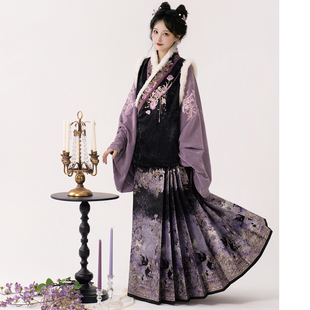 芷蘅间小魔女紫色秋冬汉元 日常通勤百搭 素织金妆花马面裙汉服新款